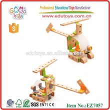 Wholesale Construction Building Blocks Kids Helicopter Wooden DIY Tool Toys